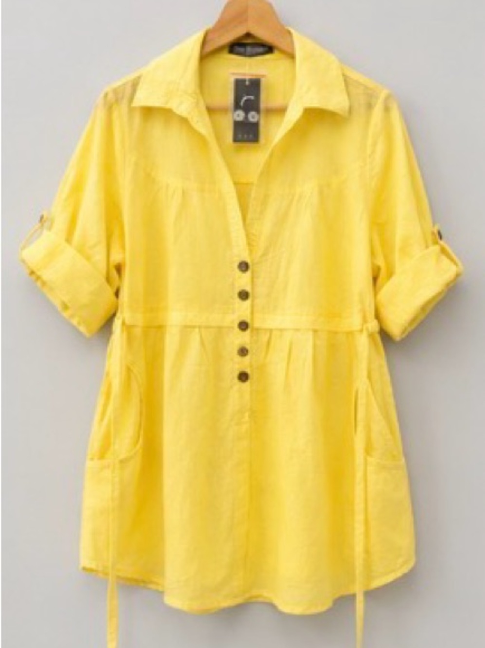 The Hanger USA Yellow Linen Blend Button Front Tunic Top | NWT